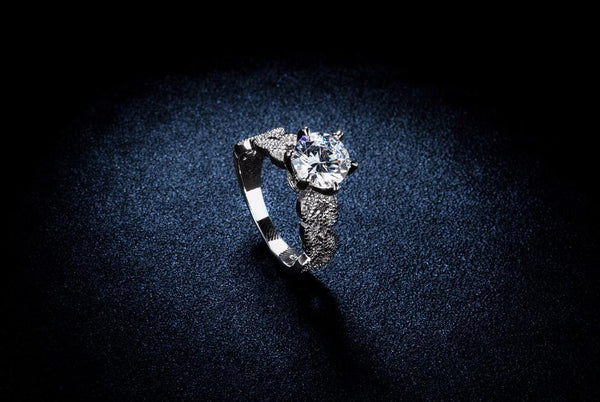 Silver Leaf Crystal Ring