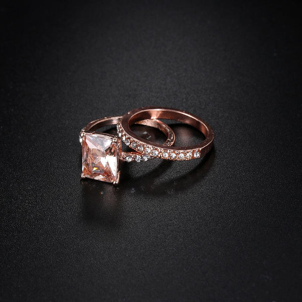 Peach Crystal Ring Set