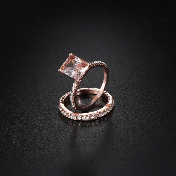 Peach Crystal Ring Set