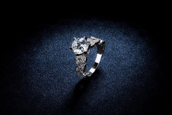 Silver Leaf Crystal Ring