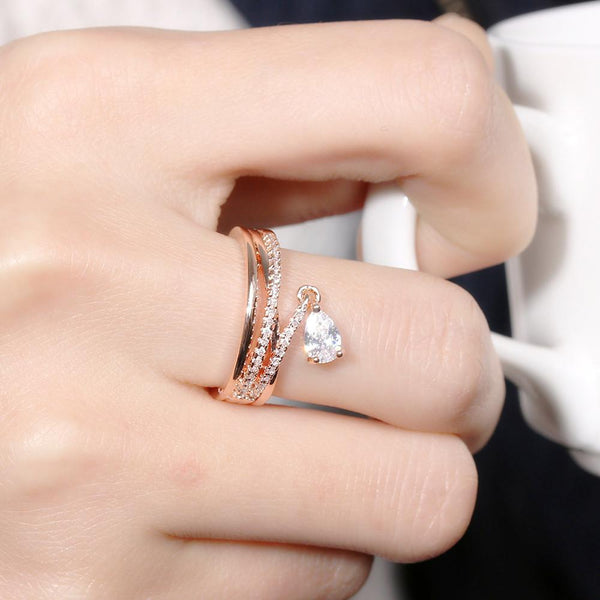 Gem Paved Droplet Ring