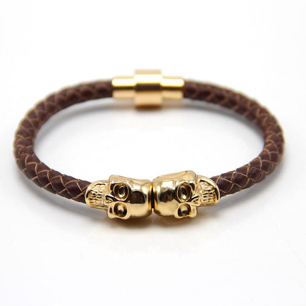 Twin Skull Leather Bracelet