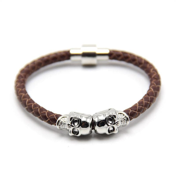 Twin Skull Leather Bracelet