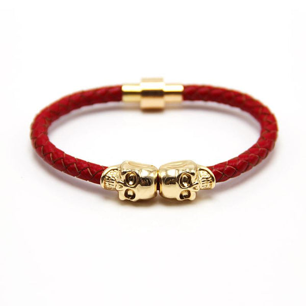 Twin Skull Leather Bracelet