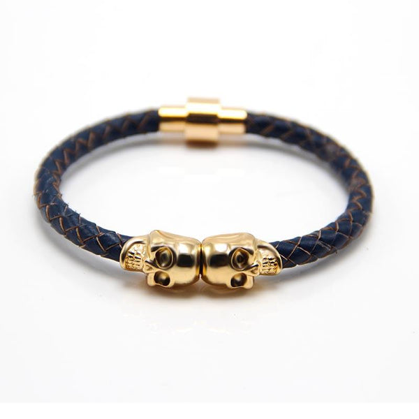 Twin Skull Leather Bracelet