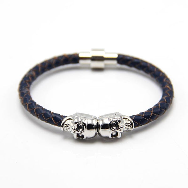 Twin Skull Leather Bracelet