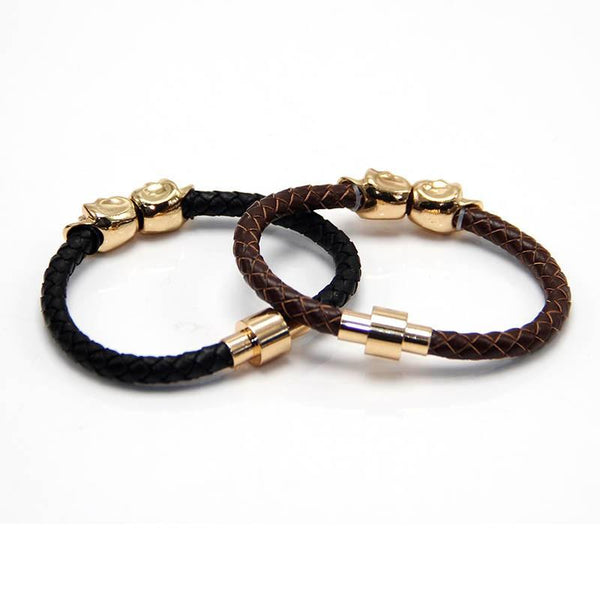Twin Skull Leather Bracelet