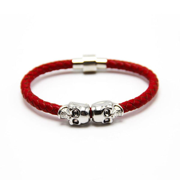 Twin Skull Leather Bracelet